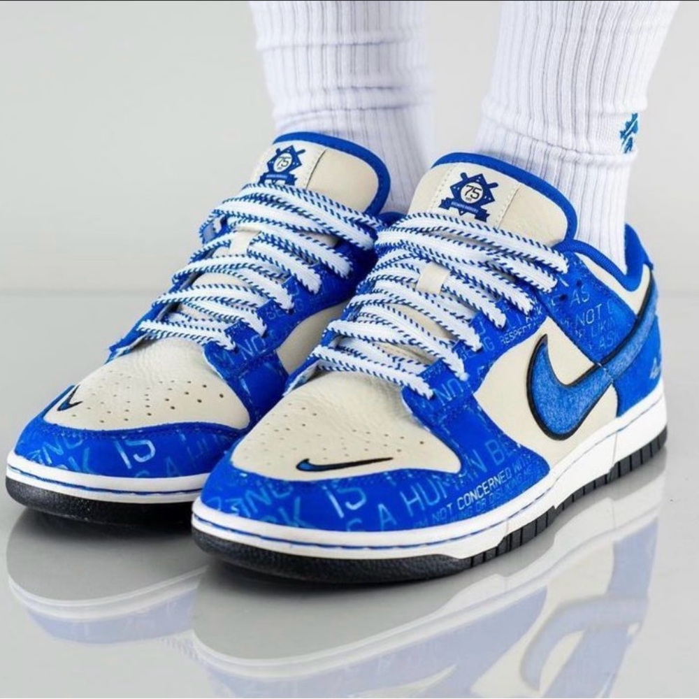 Nike Blue and White Jackie Robinson Low Dunk Shoes